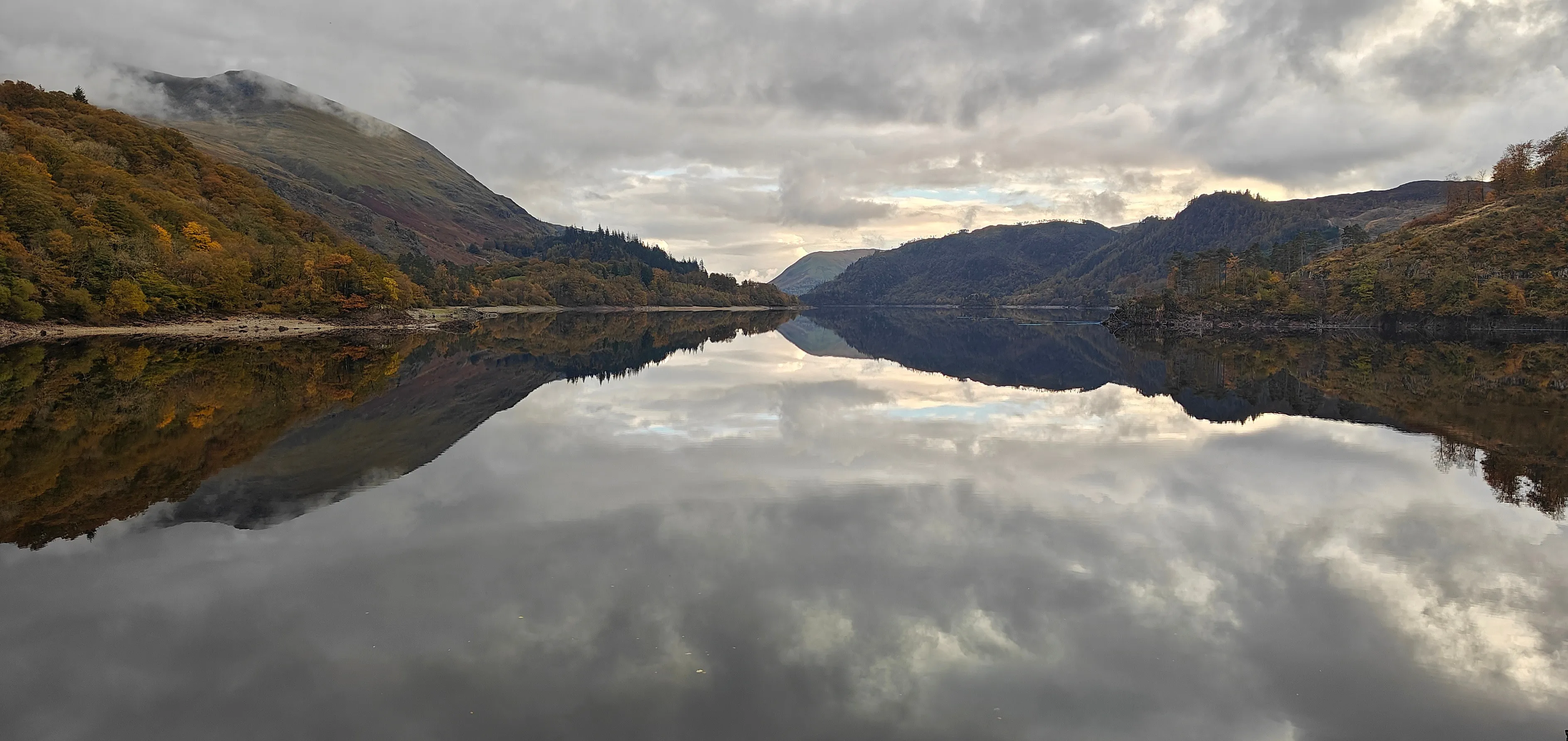 reflections of the hills either side of thirlmere from the manchester corporation waterworks dam